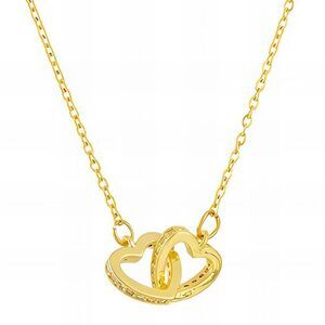 18K Gold Plated Women's Cubic Zirconia Dual Interlocking Heart Necklace Love